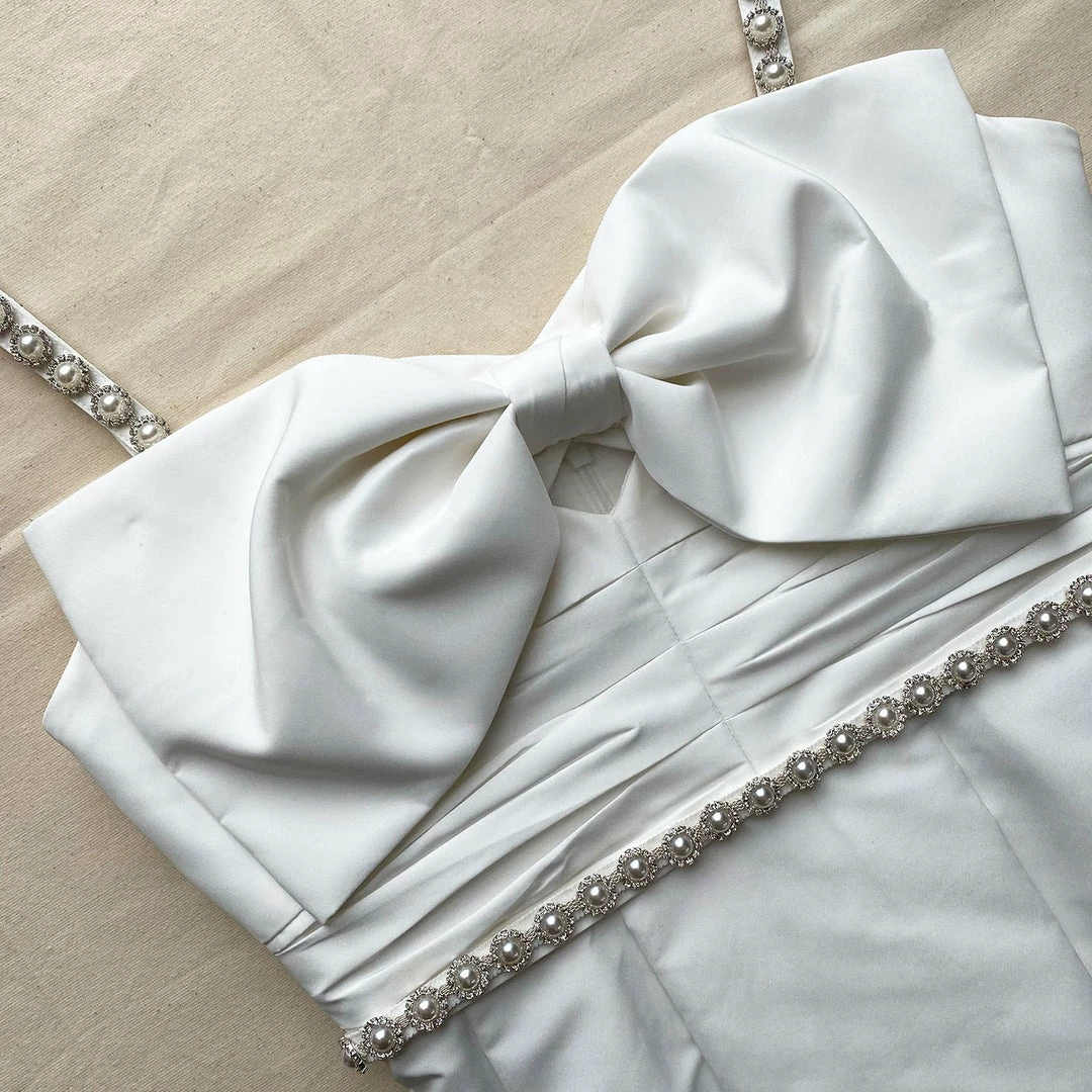 Self-portrait White Taffeta Bow Mini Dress READY TO WEAR