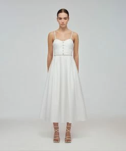 Self-portrait White Taffeta Diamante Strap Midi Dress READY TO WEAR