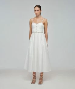 Self-portrait White Taffeta Diamante Strap Midi Dress READY TO WEAR