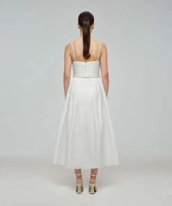 Self-portrait White Taffeta Diamante Strap Midi Dress READY TO WEAR
