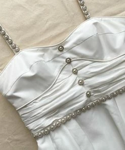 Self-portrait White Taffeta Diamante Strap Midi Dress READY TO WEAR