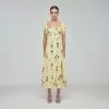 Self-portrait Yellow Floral Silhouette Stretch Crepe Midi Dress
