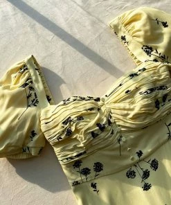 Self-portrait Yellow Floral Silhouette Stretch Crepe Midi Dress