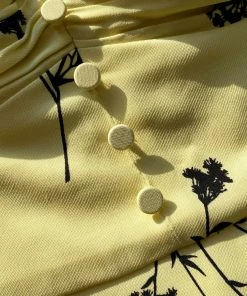 Self-portrait Yellow Floral Silhouette Stretch Crepe Midi Dress