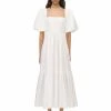 Self-portrait White Taffeta Puff Sleeve Midi Dress READY TO WEAR