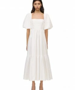 Self-portrait White Taffeta Puff Sleeve Midi Dress READY TO WEAR
