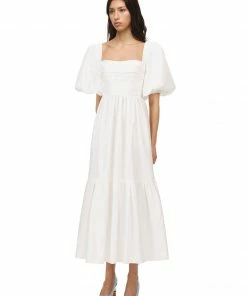 Self-portrait White Taffeta Puff Sleeve Midi Dress READY TO WEAR