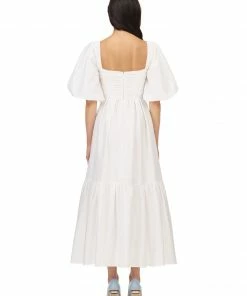 Self-portrait White Taffeta Puff Sleeve Midi Dress READY TO WEAR