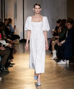 Self-portrait White Taffeta Puff Sleeve Midi Dress READY TO WEAR