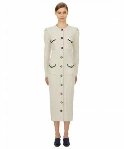 Self-portrait Ivory Lurex Longline Knit Cardigan