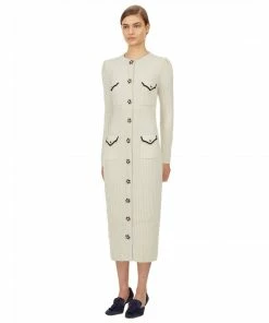 Self-portrait Ivory Lurex Longline Knit Cardigan