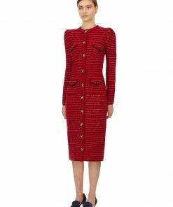 Self-portrait Red Melange Longline Knit Cardigan READY TO WEAR