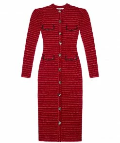 Self-portrait Red Melange Longline Knit Cardigan READY TO WEAR