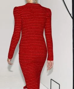 Self-portrait Red Melange Longline Knit Cardigan READY TO WEAR