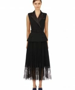 Self-portrait READY TO WEAR Tailored Crepe And Chiffon Midi Dress