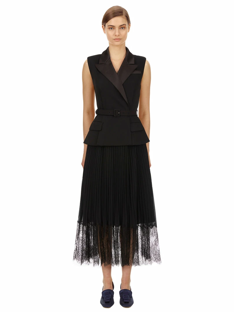 Self-portrait READY TO WEAR Tailored Crepe And Chiffon Midi Dress