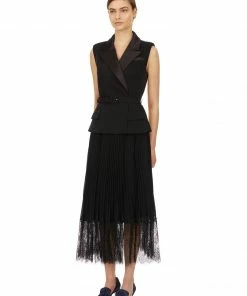 Self-portrait READY TO WEAR Tailored Crepe And Chiffon Midi Dress