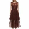 Self-portrait Brown Fine Lace Midi Dress READY TO WEAR