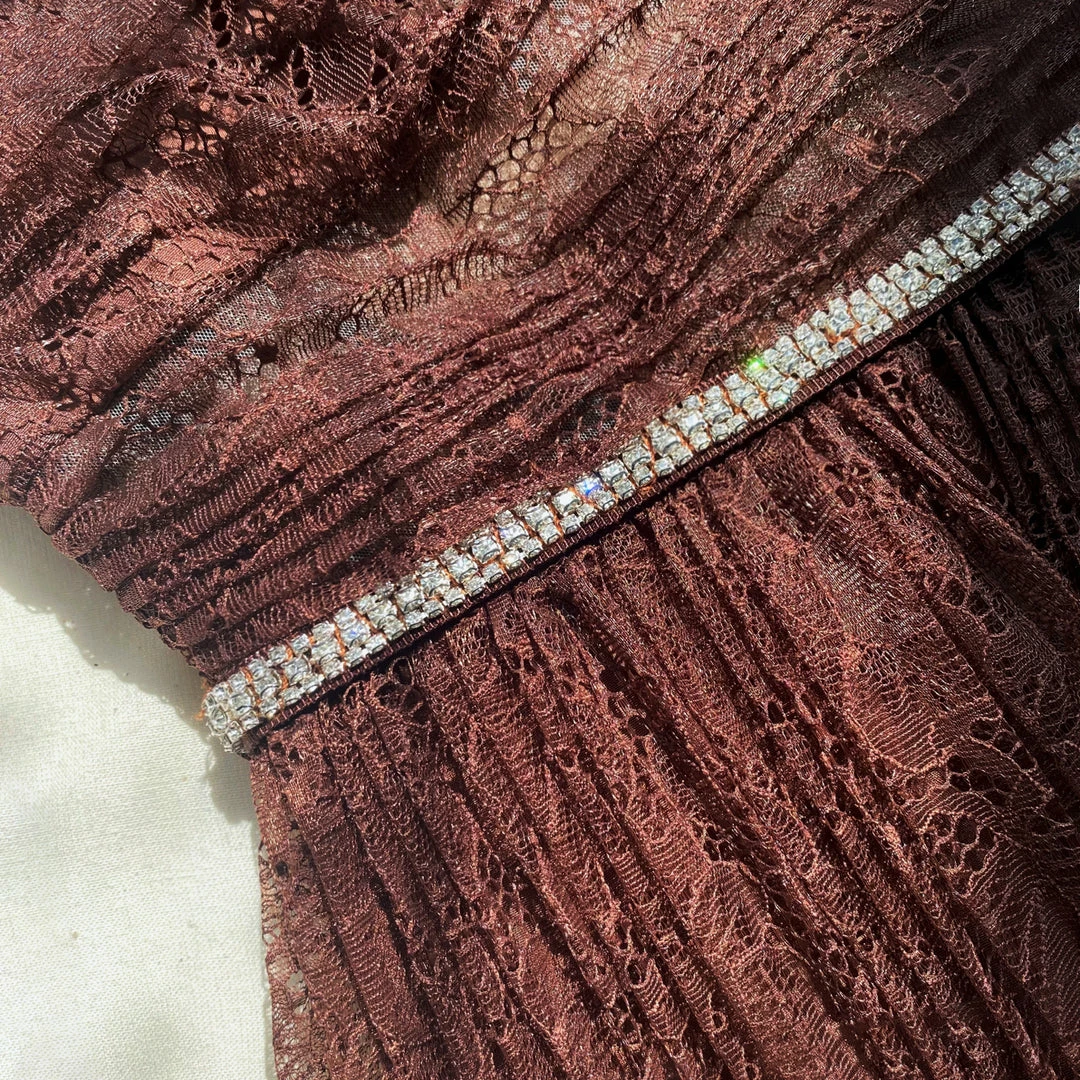 Self-portrait Brown Fine Lace Midi Dress READY TO WEAR