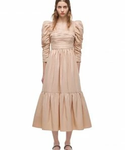 Self-portrait Taupe Taffeta Midi Dress READY TO WEAR