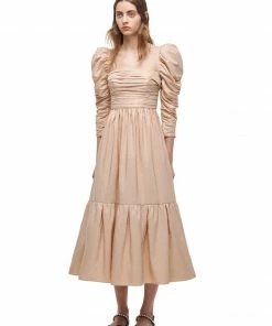 Self-portrait Taupe Taffeta Midi Dress READY TO WEAR