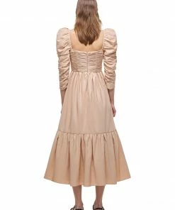 Self-portrait Taupe Taffeta Midi Dress READY TO WEAR
