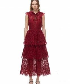 Self-portrait Cord Lace Tiered Midi Dress