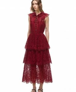 Self-portrait Cord Lace Tiered Midi Dress