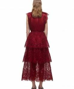 Self-portrait Cord Lace Tiered Midi Dress