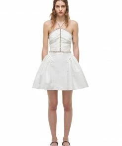 Self-portrait White Taffeta Diamante Trim Mini Dress READY TO WEAR