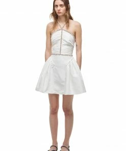 Self-portrait White Taffeta Diamante Trim Mini Dress READY TO WEAR