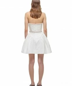 Self-portrait White Taffeta Diamante Trim Mini Dress READY TO WEAR