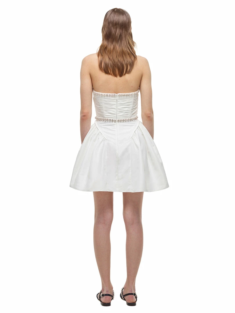 Self-portrait White Taffeta Diamante Trim Mini Dress READY TO WEAR