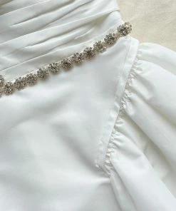 Self-portrait White Taffeta Diamante Trim Mini Dress READY TO WEAR