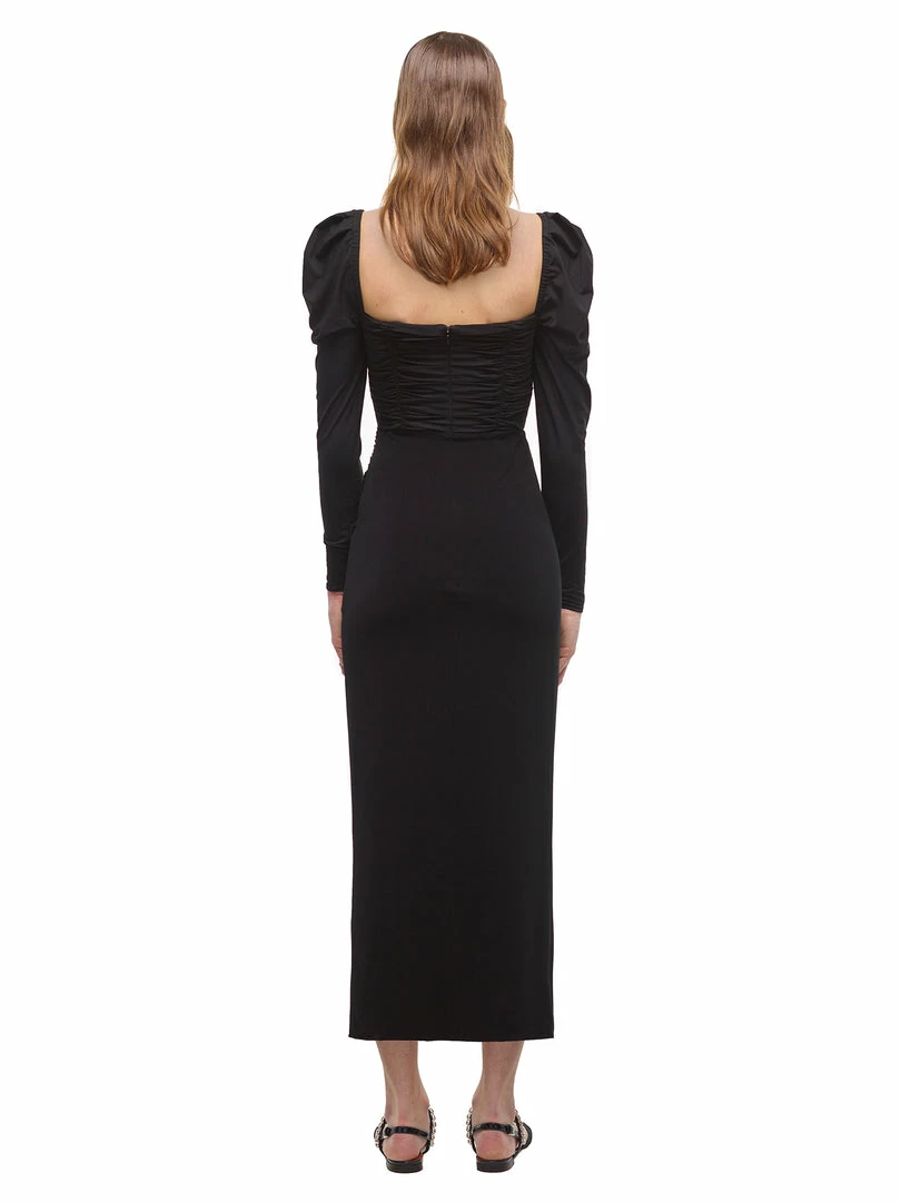 Self-portrait READY TO WEAR Black Jersey Gathered Midi Dress
