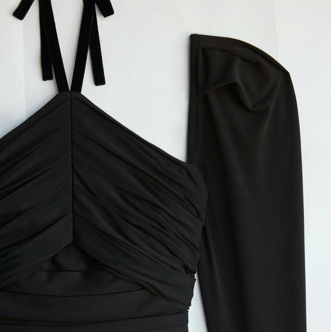 Self-portrait READY TO WEAR Black Jersey Gathered Midi Dress