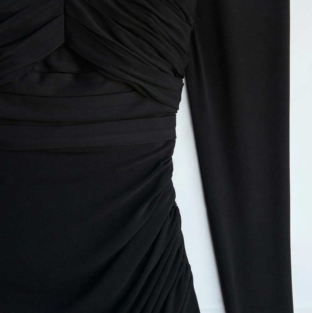 Self-portrait READY TO WEAR Black Jersey Gathered Midi Dress