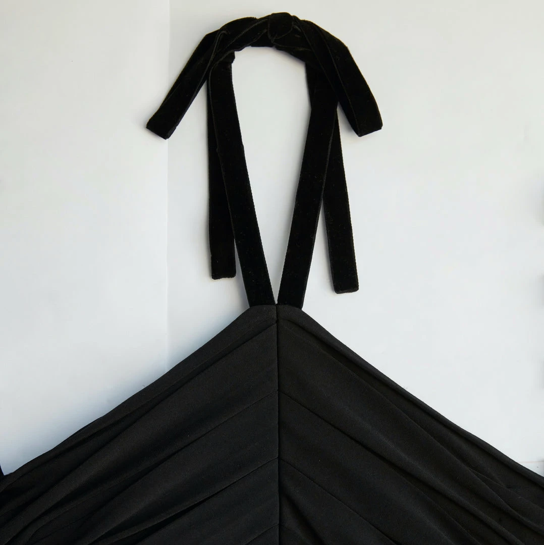 Self-portrait READY TO WEAR Black Jersey Gathered Midi Dress