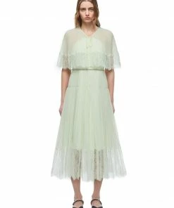 Self-portrait READY TO WEAR Pastel Jade Chiffon Midi Dress