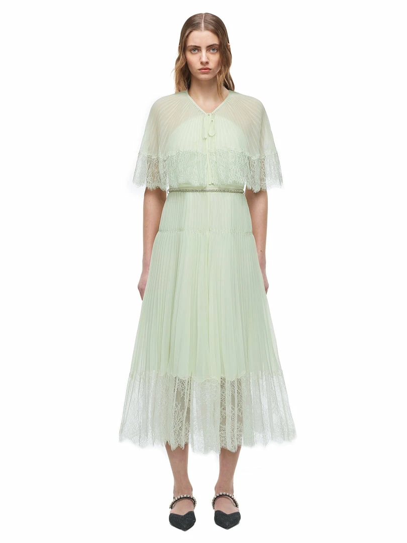 Self-portrait READY TO WEAR Pastel Jade Chiffon Midi Dress