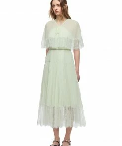 Self-portrait READY TO WEAR Pastel Jade Chiffon Midi Dress
