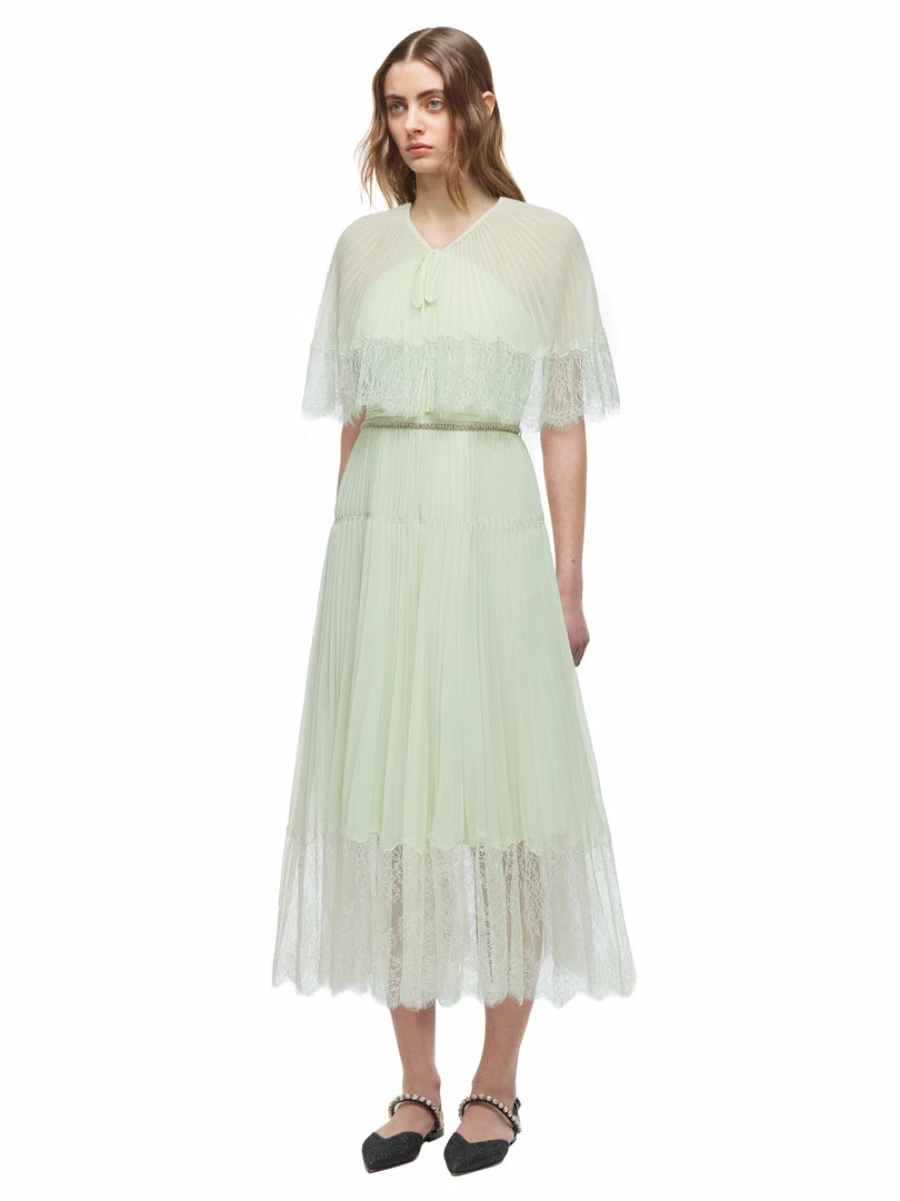 Self-portrait READY TO WEAR Pastel Jade Chiffon Midi Dress