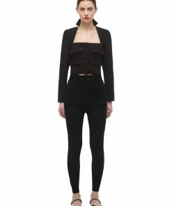 Self-portrait Tops Black Crepe Pocket Detail Top