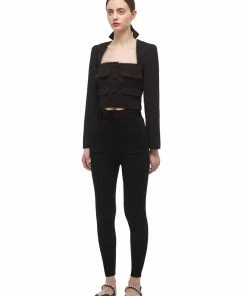 Self-portrait Tops Black Crepe Pocket Detail Top