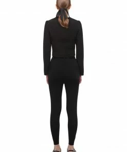 Self-portrait Tops Black Crepe Pocket Detail Top