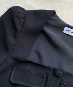 Self-portrait Tops Black Crepe Pocket Detail Top