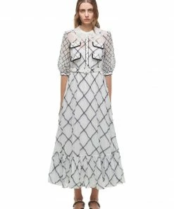 Self-portrait Monochrome Check Chiffon Midi Dress