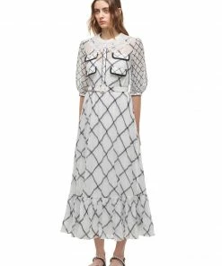 Self-portrait Monochrome Check Chiffon Midi Dress