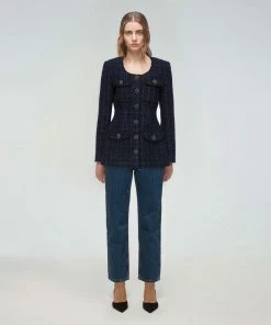 Self-portrait READY TO WEAR Navy Metallic Boucle Jacket
