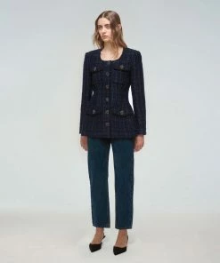 Self-portrait READY TO WEAR Navy Metallic Boucle Jacket